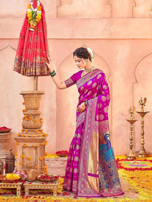 Vasthrlay Weaving Paithani Maroon Saree
