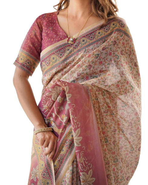 Vasthrlay Handloom Blue Beige Traditional Saree