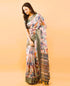 Vasthrlay Multicolour Geometric Print Polyester Saree With Dull Gold Zari Border And Unstitched Blouse Piece