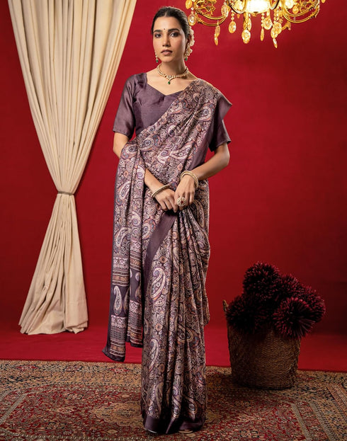 Vasthrlay Chiffon Printed Unstitched Dark Green Saree