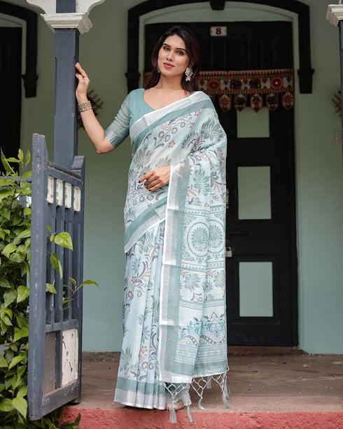 Vasthrlay Floral Prints Tasseled Saree