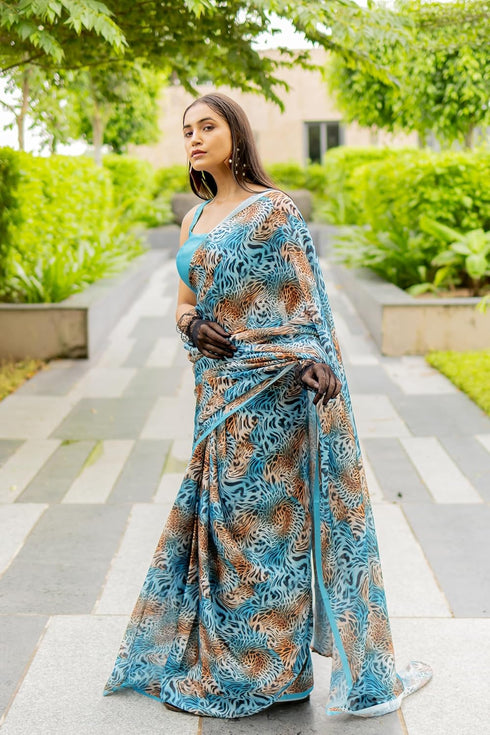 Vasthrlay Fashion Georgette Off Multicolor Ethnic Wear
