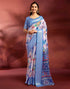 Vasthrlay Printed Jacquard Light Blue Saree With Unstitched Blouse Piece