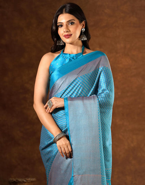 Vasthrlay Womens Printed Unstitched Brown Saree