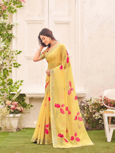 Vasthrlay Womens Printed Unstitched Light Green Saree