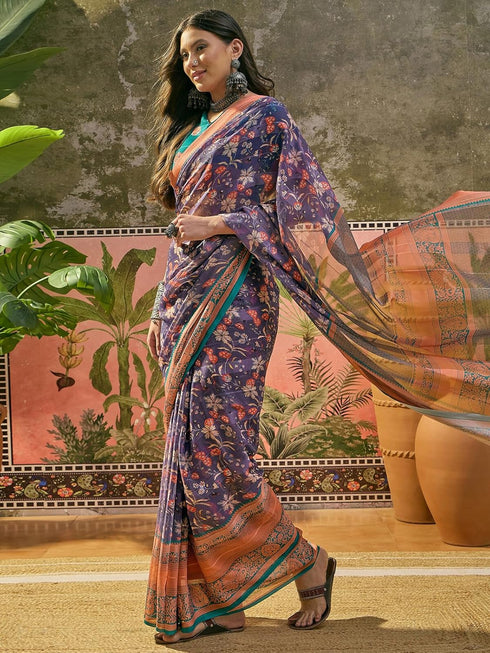 Vasthrlay Shimmer Georgette Unstitched Black Saree