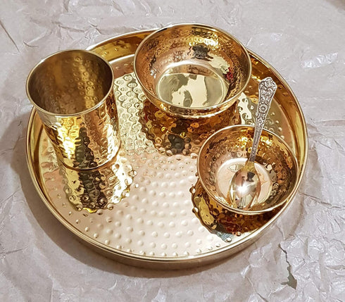 Hammered Brass Solid Dinner Thali Set -5 Pieces