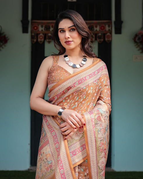 Vasthrlay Handloom Tassels Botanical Saree