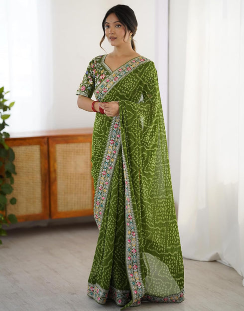 Vasthrlay Georgette Bandhani Unstitched Purple Saree