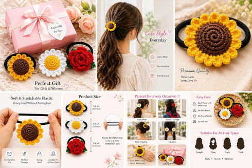 Handmade Crochet Flower Hair Ties