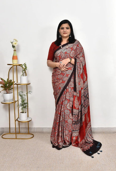 Vasthrlay Ajrakh Saree Crepe
