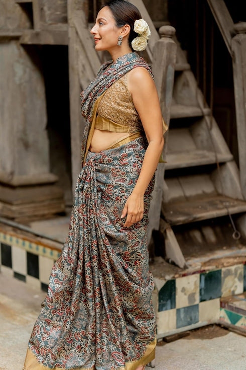 Vasthrlay Fashion Handloom Printed Dusty Ethnic Wear