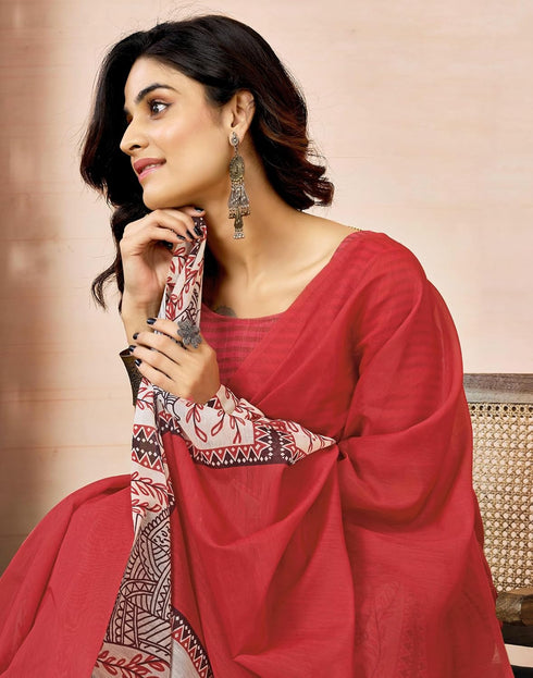 Vasthrlay Chanderi Printed Unstitched Orange Saree
