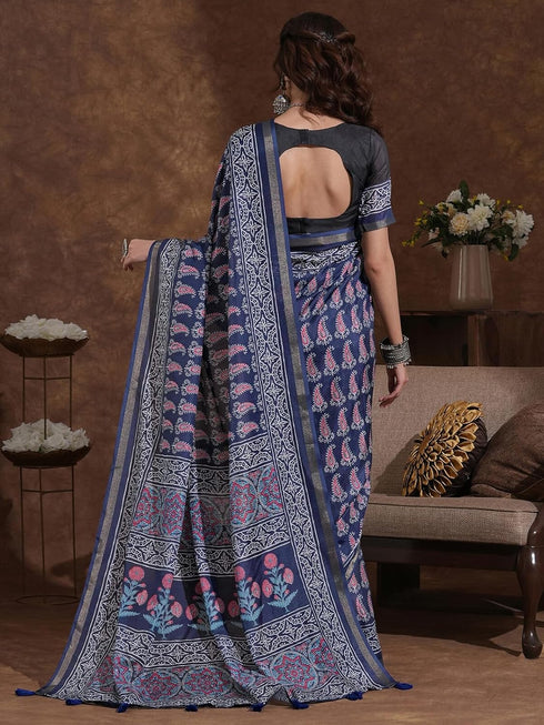 Vasthrlay Weaving Printed Unstitched Dusty Pink Saree