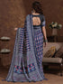 Vasthrlay Weaving Printed Blue And Black Saree With Unstitched Blouse Piece