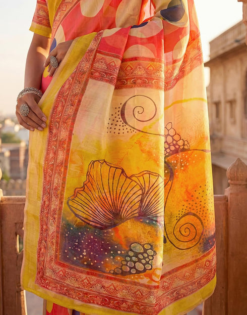 Vasthrlay Womens Printed Unstitched Peach Saree