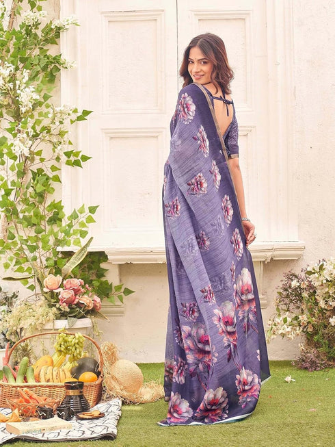 Vasthrlay Womens Printed Unstitched Sage Green Saree