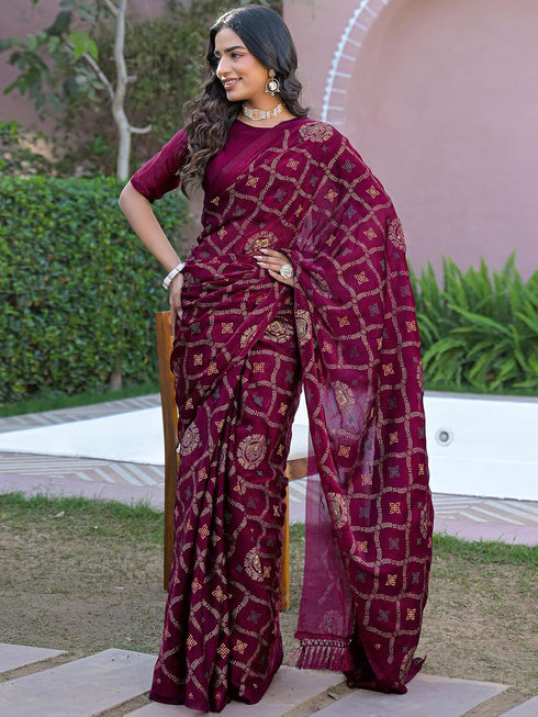 Vasthrlay Chiffon Printed Unstitched Teal Saree