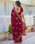 Vasthrlay Georgette Embroidery Unstitched Maroon Saree