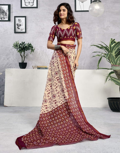 Vasthrlay Womens Printed Unstitched Light Green Saree