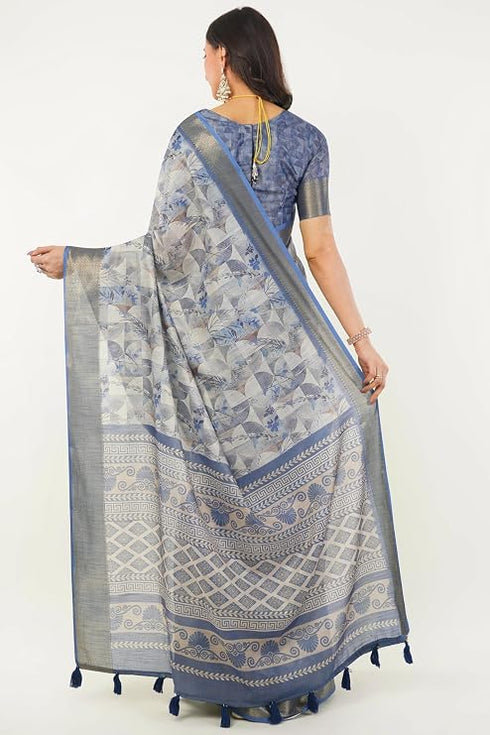 Vasthrlay Grey2 Polyester Saree With Unstitched Blouse Piece