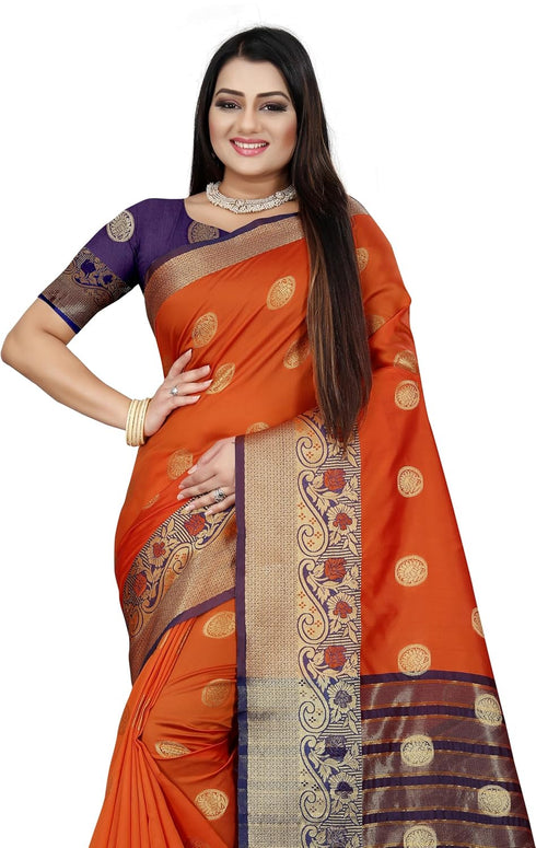 Vasthrlay Banarasi Blue Orange Ethnic Wear