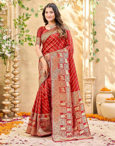 Vasthrlay Womens Weaving Unstitched Red Saree
