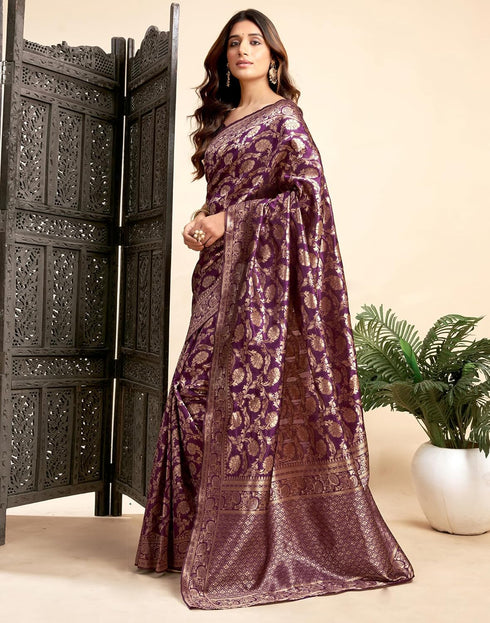 Vasthrlay Womens Jacquard Unstitched Wine Saree