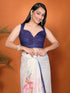 Vasthrlay Cream White Digital Print Linen Ready To Wear Saree For Women