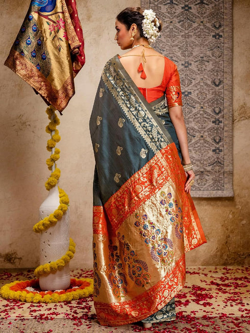 Vasthrlay Weaving Paithani Unstitched Maroon Saree