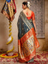 Vasthrlay Weaving Paithani Rama Green Saree With Orange Unstitched Blouse Piece