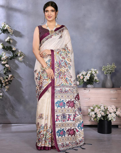 Vasthrlay Printed Unstitched Saree Az Ya Shaadi