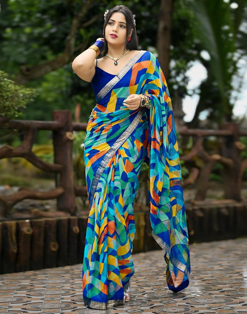 Vasthrlay Chiffon Printed Unstitched Pink Saree