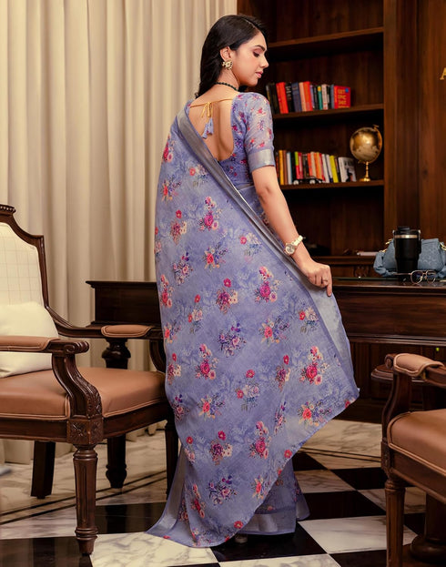 Vasthrlay Womens Printed Unstitched White Saree