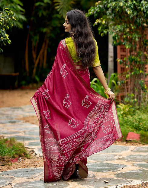 Vasthrlay Bandhani Printed Unstitched Black Saree