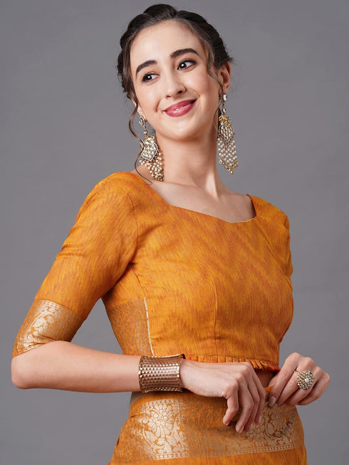 Vasthrlay Banarasi Unstitched Musturd Ethnic Wear