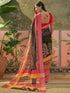 Vasthrlay Womens Printed Black | Red Saree With Unstitched Blouse Piece