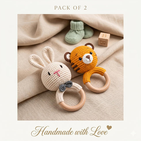 Handmade Crochet Baby Rattles Combo (Rabbit & Tiger)