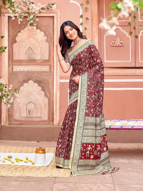 Vasthrlay Womens Abstract Unstitched Off White Saree