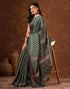 Vasthrlay Womens Printed Dark Green Saree With Unstitched Blouse Piece