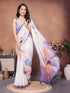 Vasthrlay White 2 Floral Printed Design Linen Saree With Solid Unstitched Linen Blouse Piece