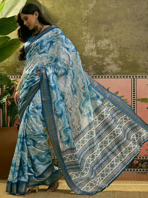 Vasthrlay Printed Weaving Off White Off White Saree