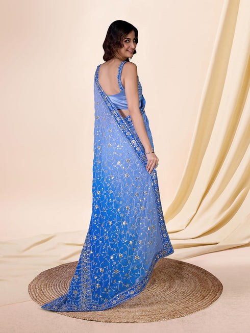 Vasthrlay Georgette Embroidery Unstitched Skyblue Ethnic Wear