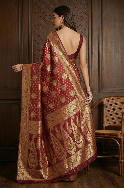 Vasthrlay Maroon Jacquard Saree