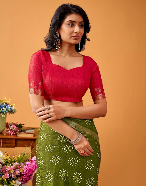 Vasthrlay Weaving Printed Unstitched Maroon Saree