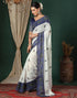 Vasthrlay Georgette Bandhani White And Blue Saree With Unstitched Blouse Piece
