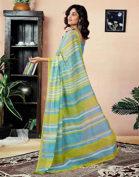 Vasthrlay Printed Chanderi Unstitched Teal Saree