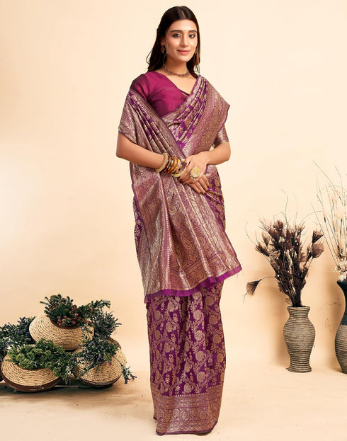 Vasthrlay Womens Banarasi Unstitched Olive Green Saree