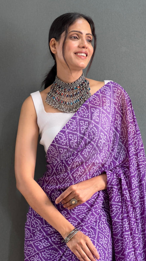 Vasthrlay Purple Georgette Printed Unstitched Saree