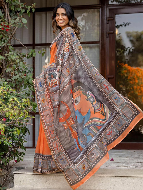 Vasthrlay Womens Printed Unstitched Multicolor Saree